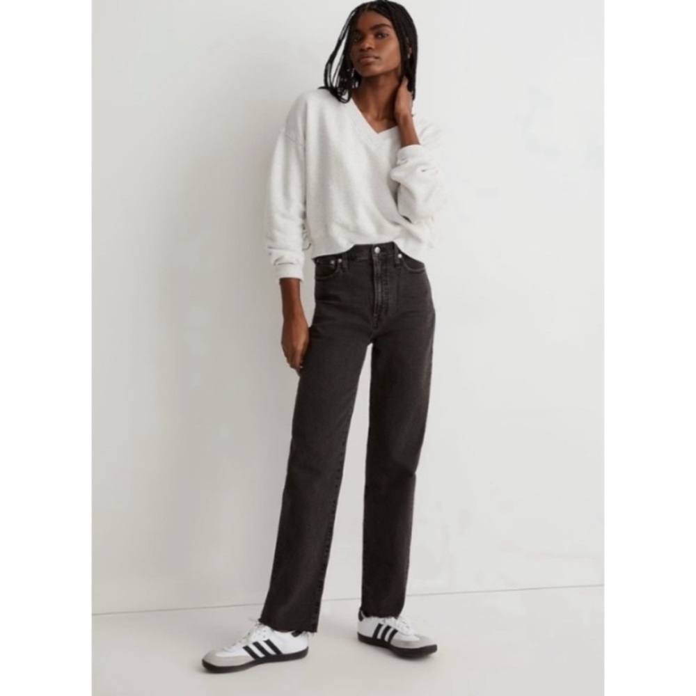 Madewell Washed Black Raw Hem High Rise The Perfect Vintage Jean 25 Tall Long - Picture 1 of 8
